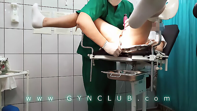 Doctor's chair gynecological pleasure in fetish wear